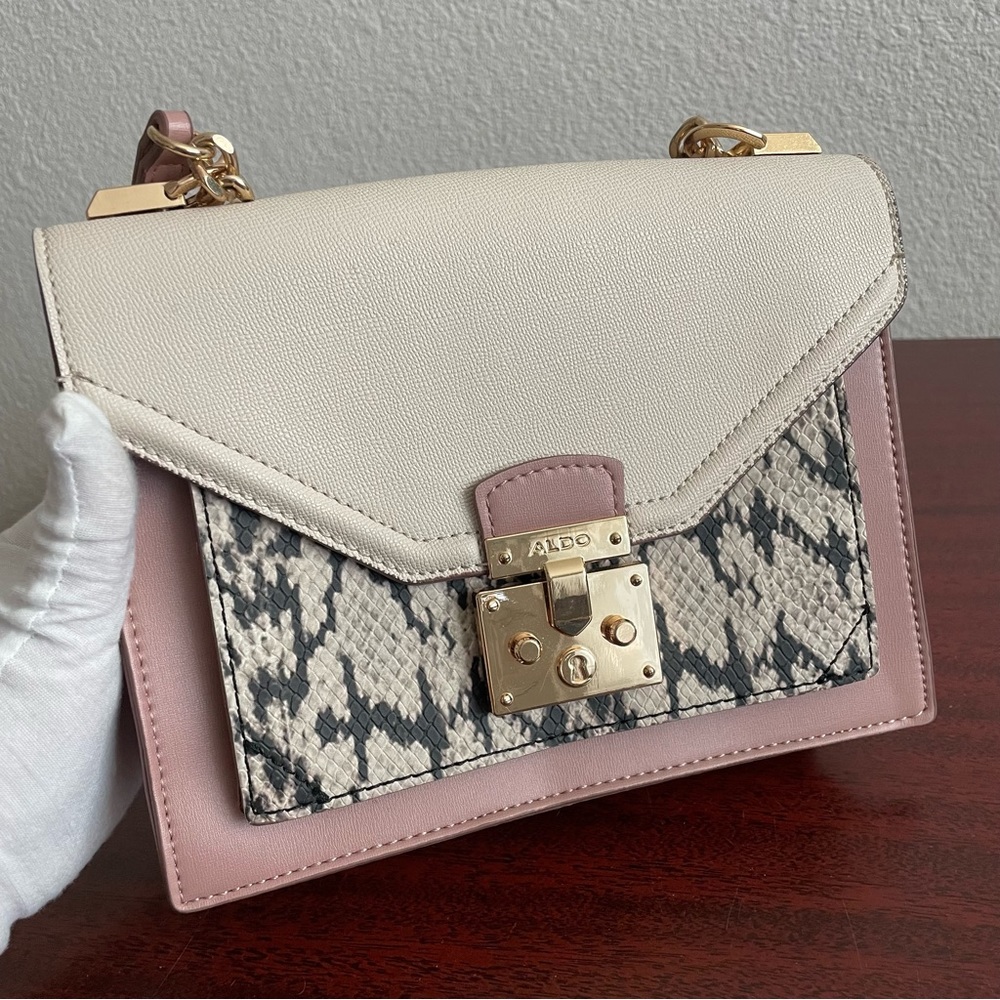 ALDO Yukita Faux Leather Mix Pink Snakeskin Chain Crossbody - Picture 5 of 11